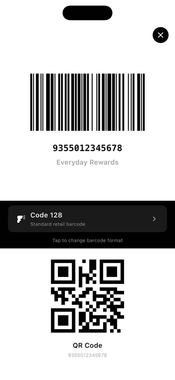 Full-screen barcode at checkout